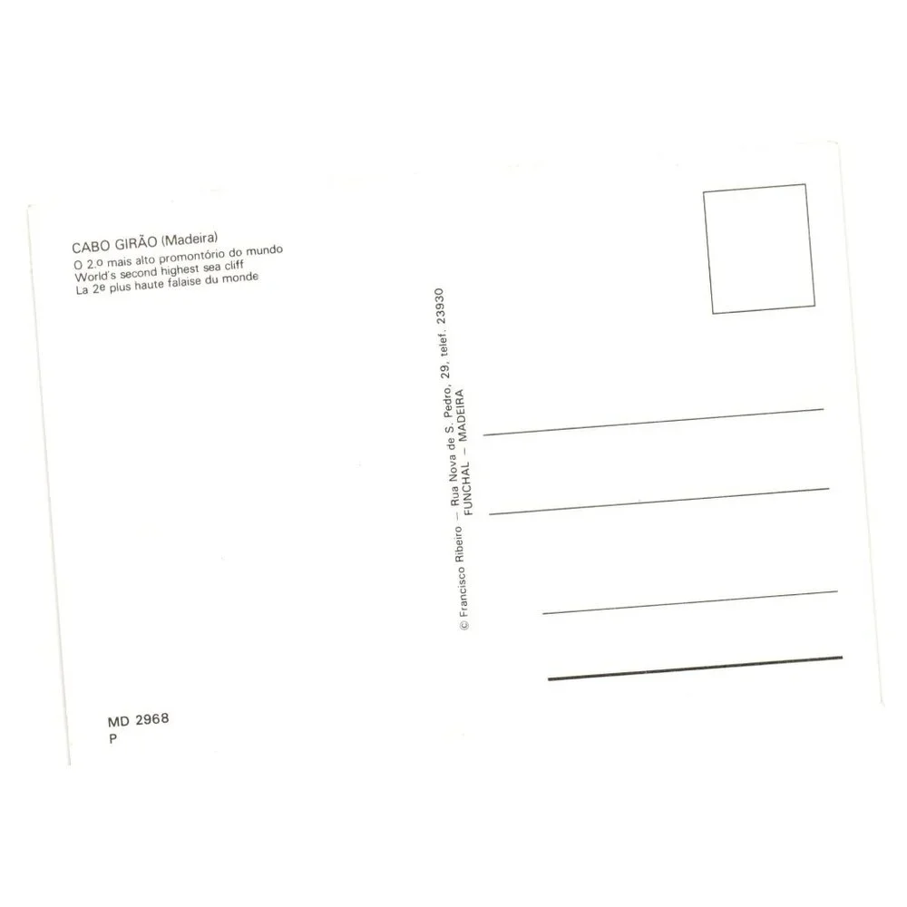 Madeira Cabo Girão Scenic Postcard Worlds 2nd Highest Sea Cliff Blank Unused